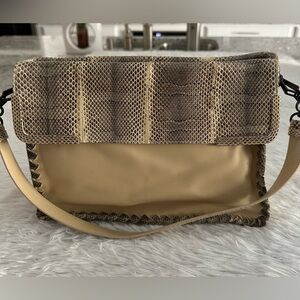 Bottega Veneta‎ Fold Over Woven Leather With Python Shoulder Bag Handbag